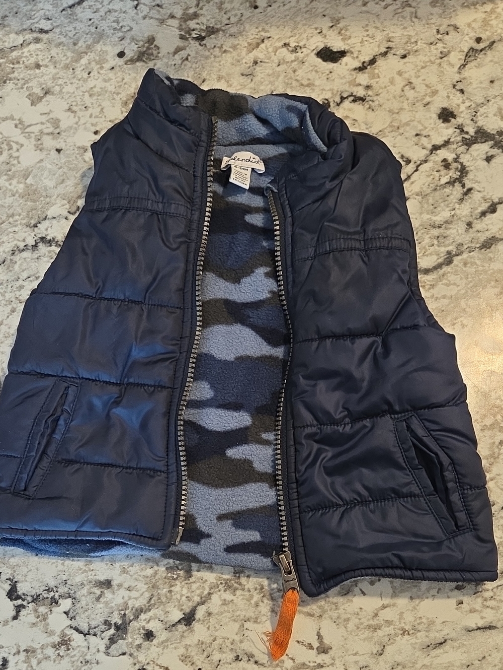 Splendid Navy Puffer Vest with Camo Lining - Brand